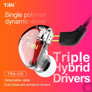 TRN V30 2BA+1DD Trojno Hibridni Vozniki Bas in-ear Slušalke Snemljiv Kabel za Monitor HI-fi Slušalke S 2PIN 0,75 MM TRN VX BA8