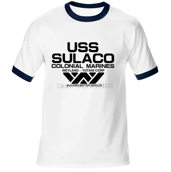 Moda USCSS Nostromo T-Shirt Tujec USS Sulaco Colonial Marines Tujcev Izklop Svetu Raglan Rokavi Tshirt Moški Bombaž O Vratu Tees