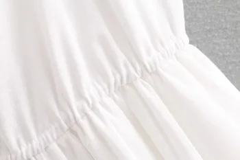 Lanbaiyijia Najnovejši Seksi Beli Špageti Trak Obleko Gumb Backless Votlih Ven Nazaj Vezani na Lok Vozlov Proti-Vrat Svoboden Ženske obleke