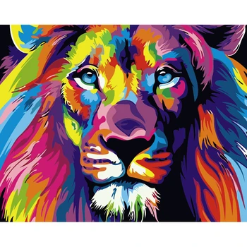 40X50CM Okvir DIY Barvanje Z Številkami Kompleti Pisane Lions Živali, Ročno Poslikane Oljne Barve Z Številk Za Dom Decor Art