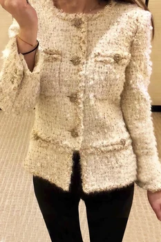 2019 jeseni vzletno-pristajalne steze slave ženske beloprsi singl o-vratu twist tweed coats lurex visoke kakovosti vezavi jopiči y382