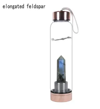 Naravni Kristal Točke Quartz Gemstone Rose Zlata steklenim pokrovom Steklenica za Vodo Kristalno Obelisk Palico Zdravljenje Palico Steklenico z Vrvjo 20