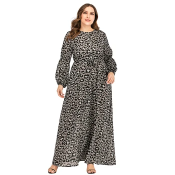 Siskakia Kave Leopard Dolgo Šifon Obleko Elegantno O Vratu Luč Dolgo Slevee Vitek Pas čipke Maxi Obleke Pomlad 2020 Nova