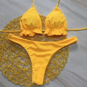 Brazilski Rumena Mikro Bikini Biqunis 2019 Ruffle, Plavanje Obleko Za Ženske Kopalne Obleke, Mini Kopalke Monokini Maillot De Bain