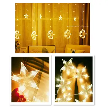Vodoodporna LED Zvezda, Luna Niz Luči 220V LED Pravljice Luči, Zavese, Lahka Božična Poroka Dekoracija Žarnice Luči Svjetlucati