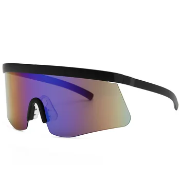 Prevelik Rimless sončna Očala Moških Novo 2019 Enem Kosu Objektiv Velik Okvir sončna očala Za Ženske UV400 Srebrno Zrcalo Visior sončna očala