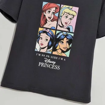 Disney Princesa Sneguljčica Pepelka Ariel Jasmina Risanka Pismo Tiskanja Elegantne Ženske T-Shirt O-Vratu Puloverju Kratek Rokav Tee Vrh