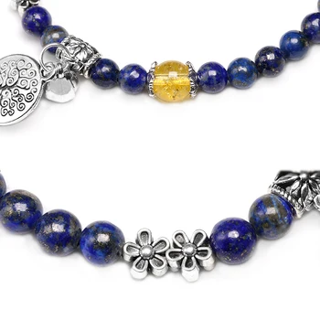 Naravni 6 mm, lapis lazuli z 8 MM Citrine Beaded Zapestnica Ženske Drevo in Lotus Čar Zapestnice Ročno joga Nakit
