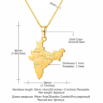 Collare Indijski Zemljevidi Nakit za Moške Hindujski Obeski Zemljevid Darilo Zlato Barvo Republiko Indijo Ogrlice Ženske P645
