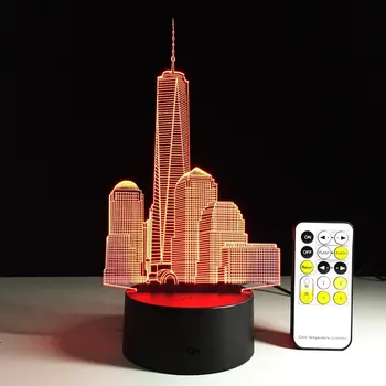 3D City Izgradnjo Optične Iluzije Tabela Namizno Svetilko 7 se Spremeni barva Dotik Gumb Daljinskega upravljalnika Visual Noč Svetlobe Padec Ladijskega prometa
