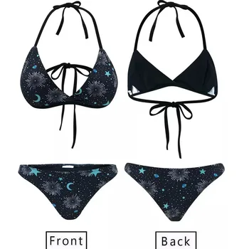Ženske Bikini 2pc Nastavite Povoj Push-Up Monokini Bikini Komplet Star-Moon Tiskanja Seksi Oblazinjeni Kopalke, Kopalke, Kopalne Brazilski Mujer