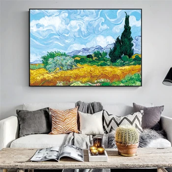 Wheatfield S Cipresami, ki Jih Van Gogh Oljnih Slik Replikacije Impresionizem Krajine Plakat Wall Art Slike za dnevno Sobo
