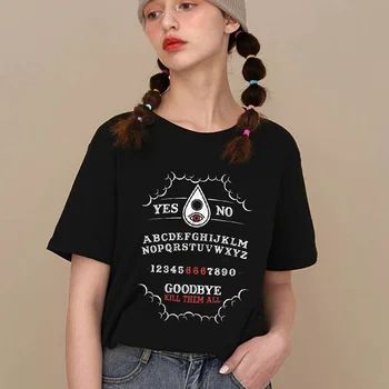 Kuakuayu HJN Ubiti Vse Ouija Board Natisnjeni T Shirt Gotike Tees Ženske Kratek Rokav Bombaž Moda Ulica Slog Obleke