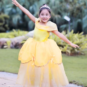 Dekleta Princesa Belle Obleke Aurao Elsa punca obleke Božič dolgo žogo obleke kostumi otroci stranko poroko modro rumena oblačila