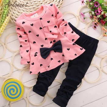 ARLONEET Baby Girl Obleke Novega Otroka Postavlja v obliki Srca Tiskanja Lok Srčkan 2PCS Otroci Set T-majica+Hlače Določa QF21 2019