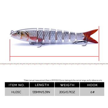 Brezplačno Kombinacija Nastavite Multi Spojen Fishing Lure 135mm/20g Crankbait 8 Segmentov Wobblers Umetne Vabe Težko Swimbait Lure