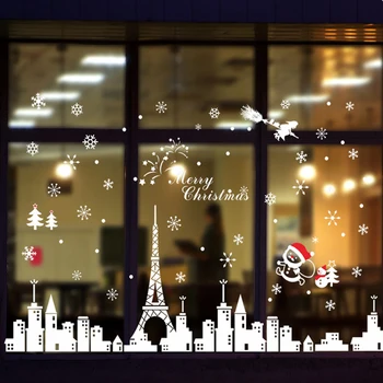 Novo Leto Božični Okraski, Odstranljivo Steklo za Ogledalo Nalepke Bele Snežinke za Otroke Sobe Dekor Izložbe Plakati