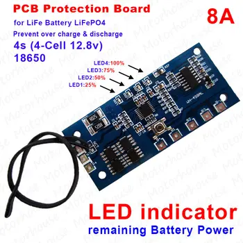 8A PCM BMS Baterije Protection Board LED Indikator Za 4S, 4-cell 12.8 V Življenju LiFePO4 Baterije