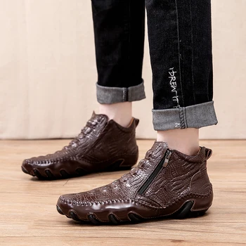 2021 Nova Moda za Moške Krokodil Vzorec Loafers Pravega Usnja, Ročno izdelani čevlji na prostem Slip-on Priložnostne Vožnjo čevlji Plus Velikost