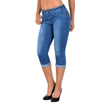 Plus Velikost Moda Poletje Ženske Visoko Pasu Skinny Jeans Koleno Dolžina Luknjo Raztrgala Denim Capri Slim Ulične Stretch Hlače Priložnostno