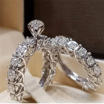 Eleganten krog engagement ring set klasičnih krog cut kristalno poročni nakit razkošje darilo