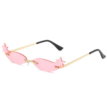 2020 Rimless sončna Očala za Ženske Moški, Star Luksuzni Trending Ozka Očala za Sonce Ulične Roza UV400 Ogledalo Kovinski Party Očala