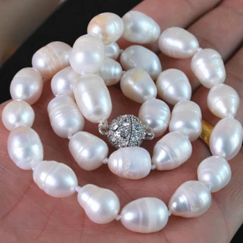 Brezplačna dostava za nove modne 11-13mm waterdrop naravno bela Akoya kultivirani biserna ogrlica, ki magnet zaponko eleganten nakit 18