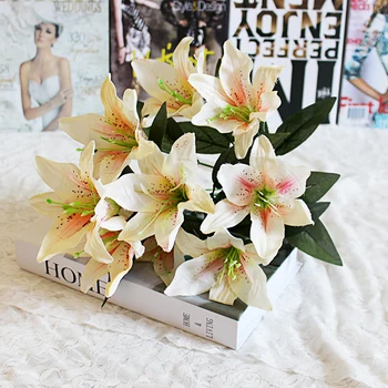 48 cm Umetno Cvetje Lily Svile Hortenzij Poceni Cvet za Poroko 10 Glav Lily Ponaredek Cvetje Doma Stranka Dekoracijo Ponudbe