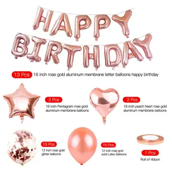 48pcs Happy Birthday Dekoracijo Baloni Rose Zlata Pismo Folijo Trebušaste Rojstni Okraski Globos Balony Anniversaire