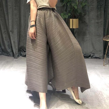 Changpleat 2018 nove Ženske širok noge hlače Miyak Naguban modno Oblikovanje Elastični pas nepakirana trdna Ženska hlače Plus Velikost Tide