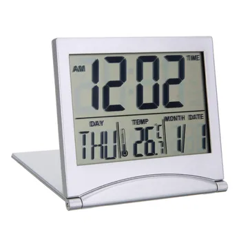 Zložljiv Alarm Digitalni LCD Vremenska Postaja Desk Temperatura Potovalna Budilka za Doma, Potovanje Digitalna Budilka