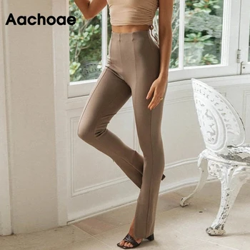 Aachoae Ženske Modni Stretch Svinčnik Hlače 2020 Visoko Pasu Elegantna Split Hlače Trdna Priložnostne Dolge Hlače Dna Pantalones Mujer