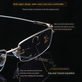 2020 Kovinski Multifokalna Obravnavi Očala Postopno Bifocal Anti Blue Ray UV Zaščito Presbyopic Očala Pol Okvir Moški Ženske