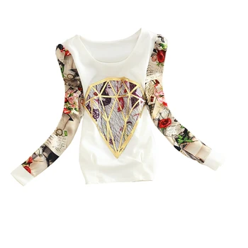 Dolgo sleeved šifon ženske bluzo 2020 poletje novo o-vratu natisnjeni slim diamond lady elegantno potegne outwear vrhovi