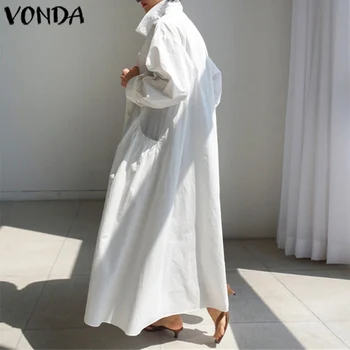 VONDA Vintage Obleko Maxi Ženske Elegantna Dolga Obleka Bela Sundress 2021 Jeseni Stranka Vestidos Priložnostne Vrečasta Haljo Femme S-5XL