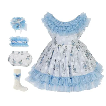Nov Baby Girl Obleke, španska Obleko za Otroke Lolita Princess Čipke Risanka Srčkan Malček Rojstni dan Obleko Dekleta Vestidos 1-6Y