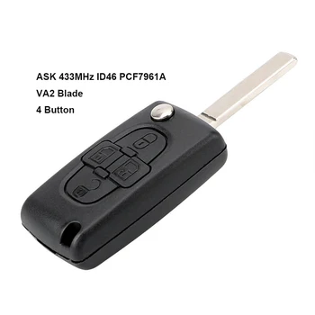 KEYECU Flip Daljinski ključ 4 Gumb VPRAŠAJ 433MHz PCF7961A ID46 Čip za Peugeot 1007 za Citroen C8 VA2