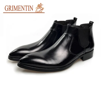 GRIMENTIN moški škornji črni Konicami Prstov luksuzni pravega usnja formalno moški škornji