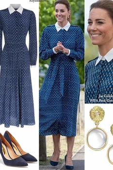 Kate Middleton vzletno-pristajalne Steze Visoke Kakovosti 2020 Jeseni Nova ženska Moda in Ženske Stranka Letnik Elegantno Elegantno Cvetlični Priložnostne Dolg Rokav Obleka