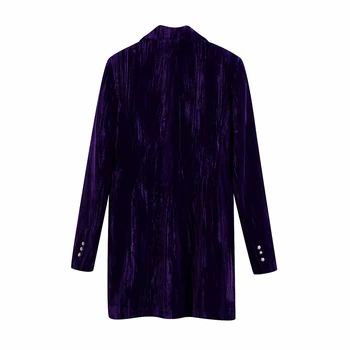 Vijolična Žametni Jopič Obleka Ženske 2020 Elegantno Dvojno zapenjanje Dolg Rokav Mini Obleka Urad Gospe Obleko Obleke