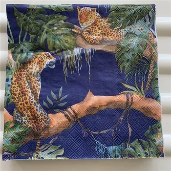 20 3-slojna letnik mizi zložiti živali tiskanja plenice papir leopard modra barva decoupage poroko Božič stranka dekor serviete