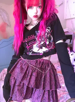 Japonski Design Rdeče Vino kariran Krilo Vroče Dekle Punk Sweet Lolita Cake Mini Krilo 2020 Ženske Poletje Jupe