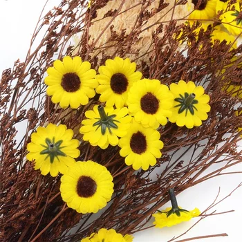 500pcs Mini Svile Sončnično Umetno Cvet Glave Za Poročno Dekoracijo DIY Scrapbooking Venec Obrti Pribor Ponaredek Cvetje