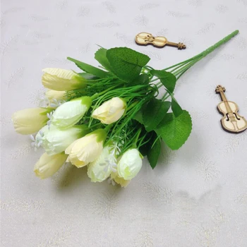 15 Glav Ponaredek Tulipanov Cvetje Z Listi Zelene Svile Umetne Rože Peony Šopke Za Domov Poroko Dekor Pohištvo Landscap