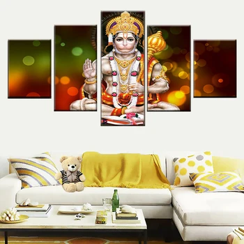 HD Tiskanja Wall Art Slika 5 Kosov Master Hanuman Hindujski Bog Platno Slikarstvo Dnevni Sobi Doma Dekor Modularni Okvir za Plakat