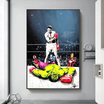 Muhammad Ali (Muhammad Ali) VS Hulk (Holk) Platno, Slikarstvo, Umetnost, Boksarske Plakat Grafiti Umetnost Platno Slikarstvo