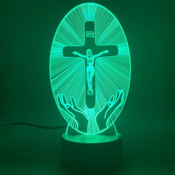 Krščanstvo LED Nočna Lučka Jezus Postaja Vere Križ Vizualizacija Križ Pismo Pisano Kristjani 3D Lučka