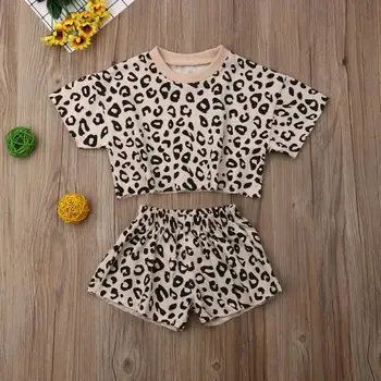 Baby Dekleta Poletje Kompleti Oblačil Leopard tiskanja Kratek Rokav Top Tank T-majice, Kratke Hlače, Obleke, Obleke, Kompleti Za Dekleta 1-5Y