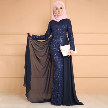 WEPBEL Slim Fit Plemenito Abaya Bleščica Elegantno Formalnih Obleke Fahion Muslimanskih Žensk Fishtail Obleko z Dolgimi Rokavi Islamske Clother