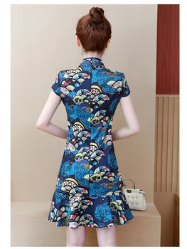 ženska poletje letnik cheongsam srčkan obleko velik plus velikost L-5XL XXL XXXL 3XL XXXXL 4XL natisnjeni Cvetlični slim Priložnostne stranke obleke